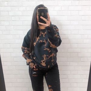 NWOT- Black Reverse Tie Dye Crewneck Sweater